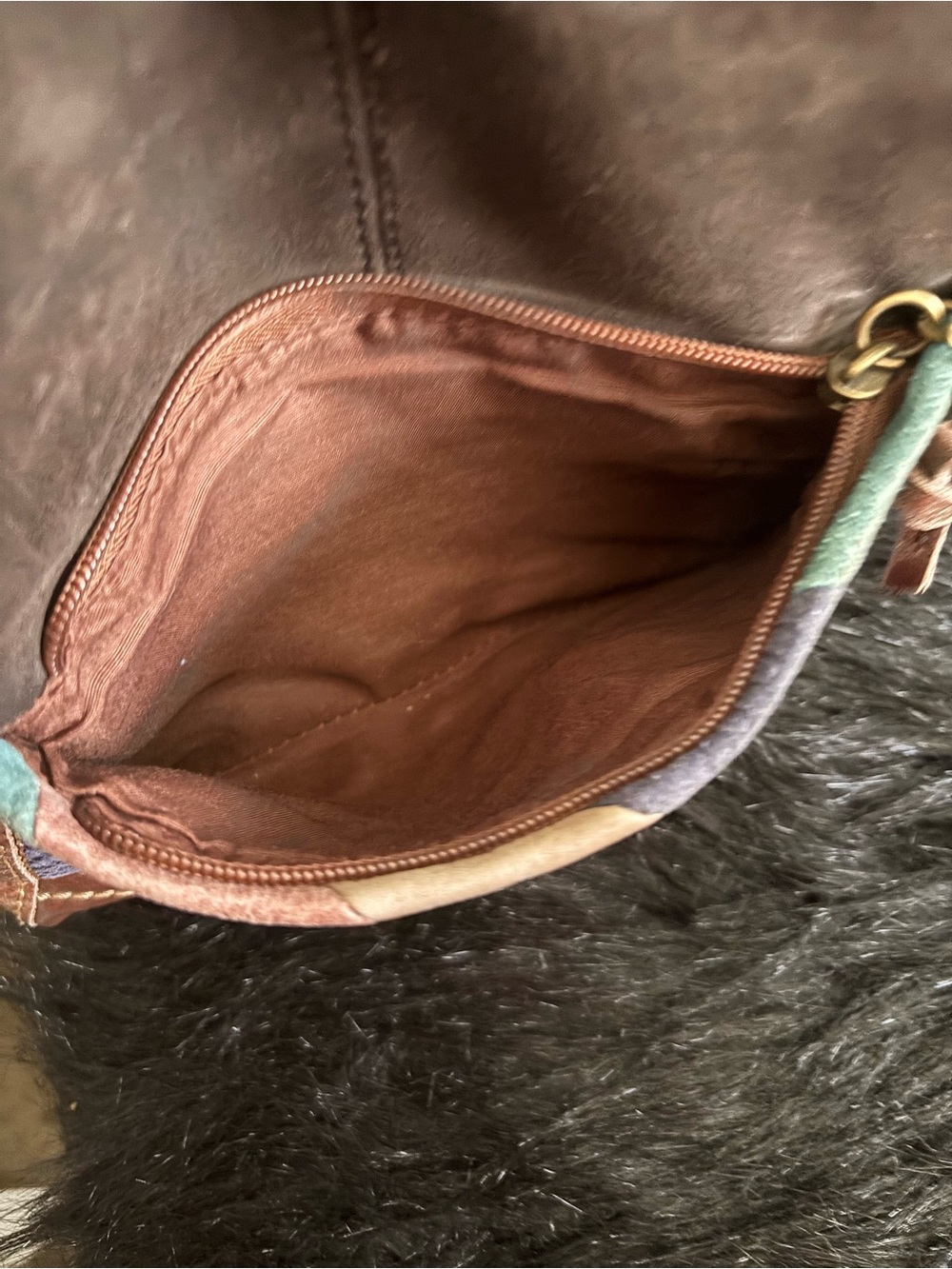 Vintage The Sak Multicolor Patchwork Leather Crossbody Bag,Brown/Tan/Teal/Red/ - Picture 5 of 6